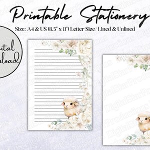Printable Stationery | Baby Shower Stationery | Printable Writing Paper | A4 | US (8.5&quot;x 11&quot;) Letter | Digital Download | Instant Download