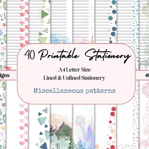Papelaria para impressão | Papelaria diversa para impressão | Padrões | Papel de carta para impressão | Papel de carta A4 | 10 designs | 40 páginas