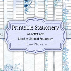 Blue Flowers Stationery | Bundle | Stationery | Printable Writing Paper | Letter Writing | A4 | Digital Download | Instant Download