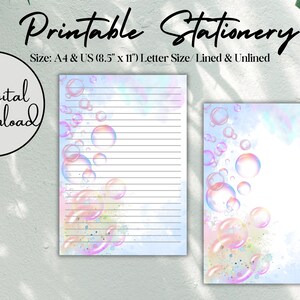 Printable Bubbles Stationery | Printable Writing Paper | Letter Writing | A4 | US (8.5&quot;x 11&quot;) Letter | Digital Download | Instant Download