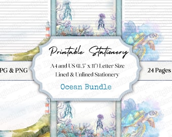 Printable Stationery | Ocean Bundle Stationery | Printable Writing Paper | A4 | US (8.5&quot;x 11&quot;) Letter | Digital Download | Instant Download