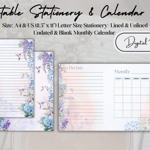 Papelaria para impressão | Beija-flor | Calendário | Calendário sem data | Papel para escrever | A4 | Carta EUA (8,5" x 11") | Download digital | PDF | PNG