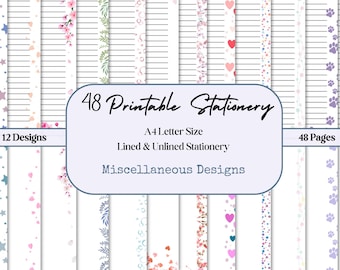 Printable Stationery | Printable Miscellaneous Stationery | Printable Writing Paper | A4 | Writing Paper | Digital Download | PNG | PDF