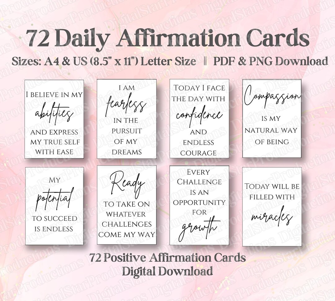 72 Daily Affirmation Cards | Printable Positive Affirmation Cards ...