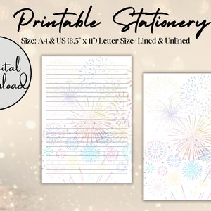 Papelería imprimible / Fuegos artificiales arcoíris / Papel de escritura imprimible / A4 / Tamaño carta (EE. UU., 8,5" x 11") / Descarga digital / Descarga instantánea / PDF