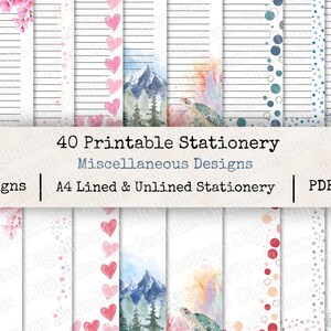 Miscellaneous Patterns Stationery | Bundle | Printable Writing Paper | Letter Writing | A4 Writing Paper | PDF | JPG | 10 Designs | 40 Pages