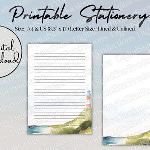 Lighthouse Stationery | Printable Writing Paper | Letter Writing | A4 | US (8.5&quot;x 11&quot;) Letter | Digital Download | Instant Download | PDF