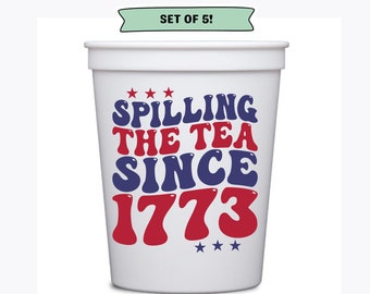 tasses du 4 juillet, décoration du 4 juillet, tasse de thé renversée depuis 1776, décoration du 4 juillet, tasses de fête du 4 juillet, barbecue du 4 juillet