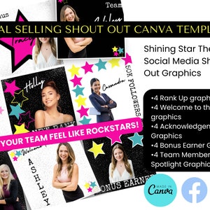 Neon Sterne Canva Template Shout Out Social Media Rank Up Grafik Bright Template Neon Design Shoutout Instagram Template