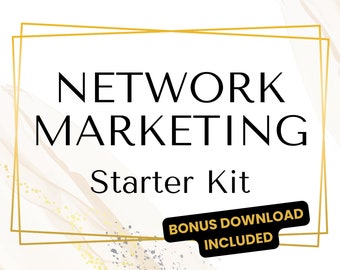 Könnte beinhalten: Ein goldener Rahmen mit dem Text "NETWORK MARKETING Starter Kit" und ein schwarzes Rechteck mit dem Text "BONUS DOWNLOAD INCLUDED".