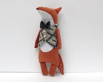 Felt fox toy in a waistcoat and bow tie, Stuffed Fox Toy, Woodland Animals Softie, Stuffed Animal, Fox Doll, Soft Animals, Woodland Gifts