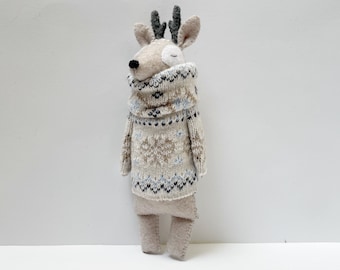 Felt Deer Stuffed Animal in Cozy Sweater: Christmas Stocking Filler