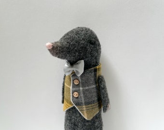 Hand Stitched Felt Mole Plushie, Woodland Animal Figurine