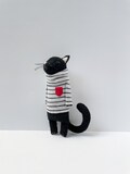 Hand-Stitched Cat Stuffed Toy: Black Cat in Striped Sweater