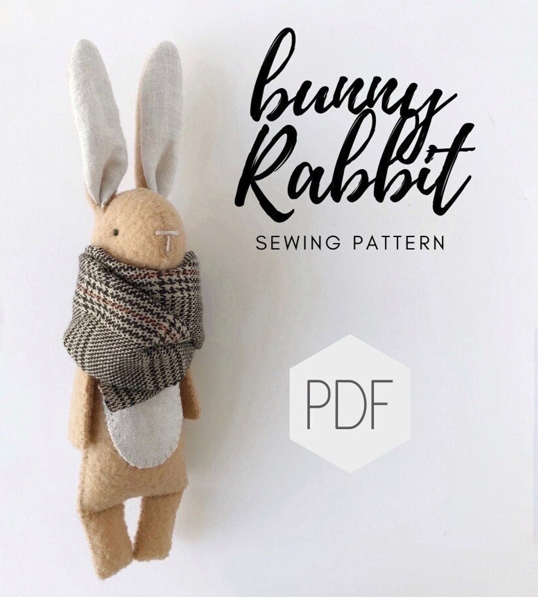 Bunny Rabbit Sewing PATTERN PDF, Stuffed Toys Tutorial, Animals