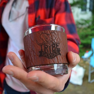 Buffalo wrapped whiskey glass engraved or blank  Leather Glass rustic Rocks Glass Gifts For Him Groomsmen , brother, Christmas gift