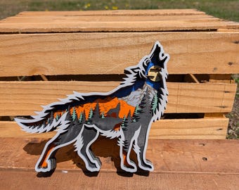 Wolf laser cut wood art hand-painted wall art home decor layered art