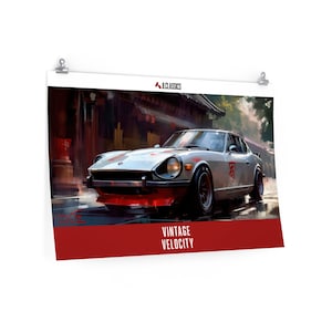 Datsun 240Z in ancient Kyoto, JLClassics Vintage Velocity -series Premium Matte horizontal poster