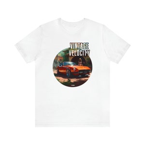 Datsun 240Z in Tropical town, Unisex Jersey Short Sleeve Tee