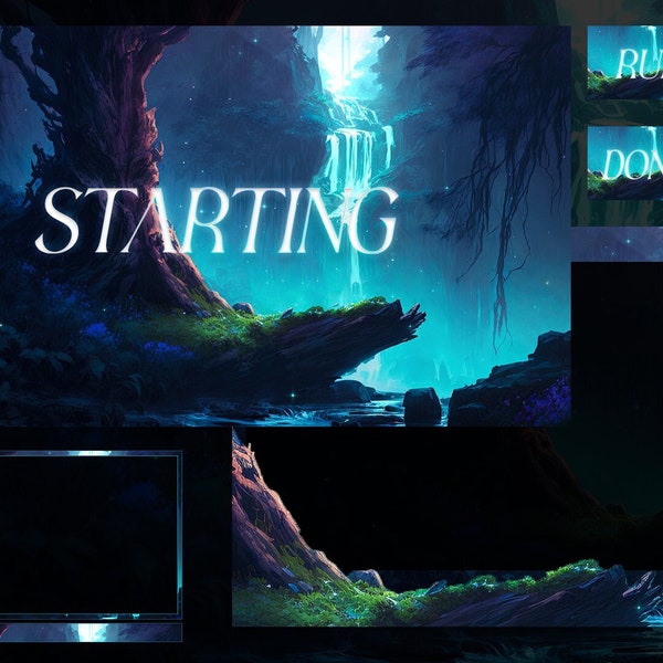 Animated Fantasy Waterfall Twitch Overlay - Full Layout - Stream Package