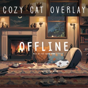 Cozy Cat Stream Package | Animated Twitch Overlay, Stream Overlay | Overlays, Alerts, Screens, Panels, Chatbox, Emotes, Badges  | Lofi