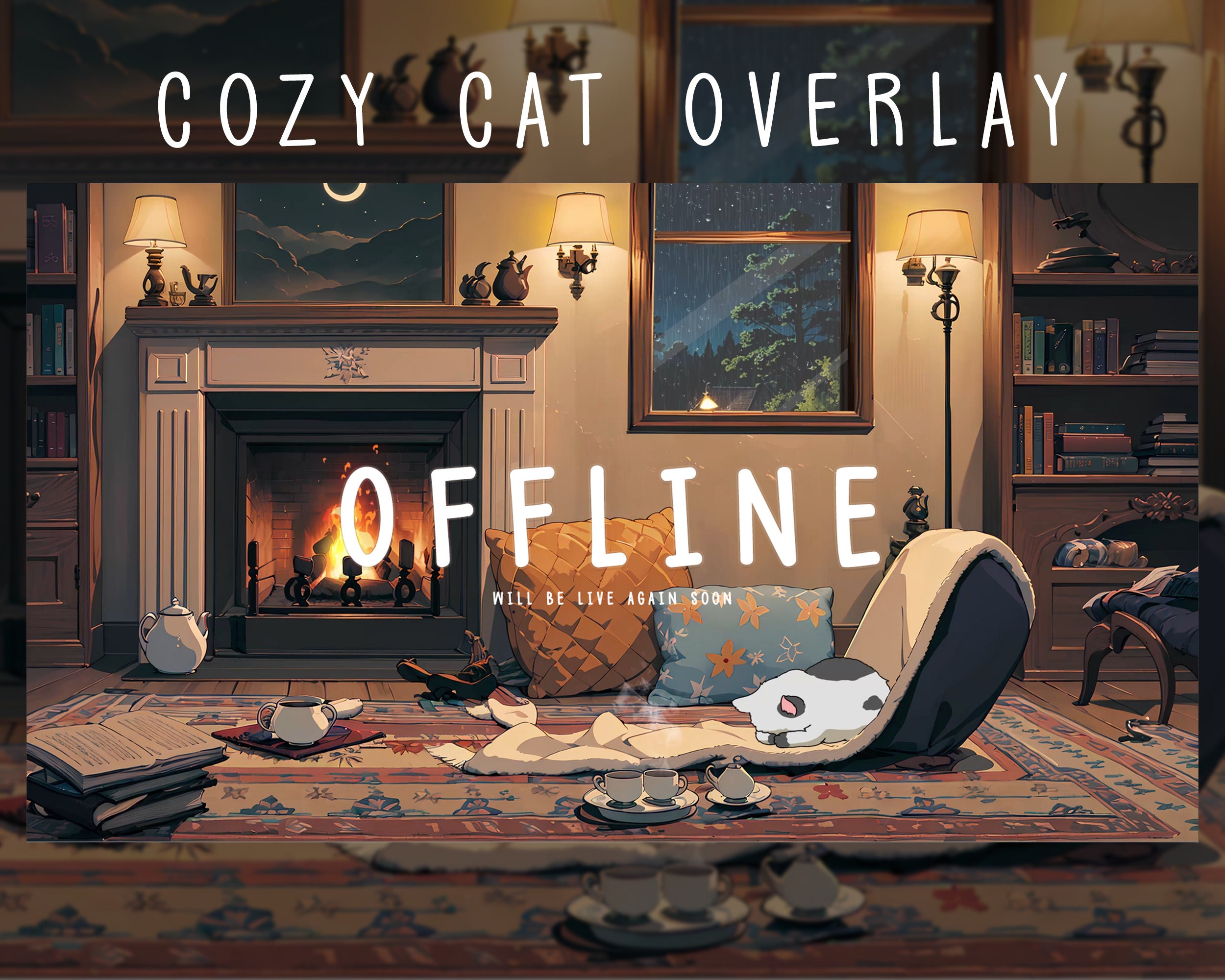 Animated Cozy Cat Twitch Overlay: Streaming Bundle