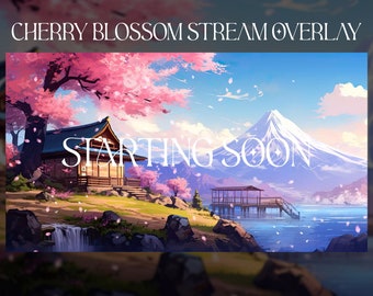Animated Cherry Blossom Stream Overlay: Japanese Anime Twitch Package