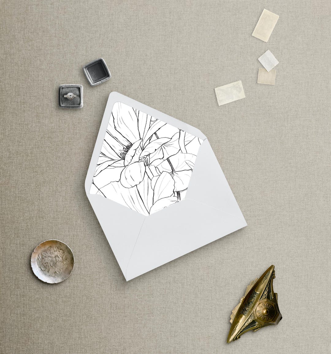 Floral Line Art Envelope Liner - Euro Flap Envelopes | SET OF 25 ...