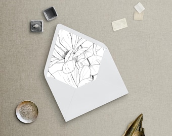 Floral Line Art Envelope Liner - Euro Flap Envelopes | SET OF 25 | Printed Envelope liners for wedding invitations