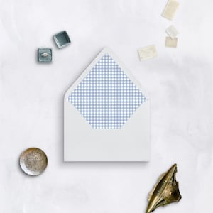 Blue Gingham Envelope Liner - Euro Flap Envelopes | SET OF 25 | Printed Envelope liners for wedding invitations