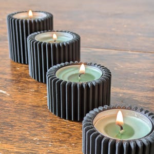 3D printed tealight holders – Modern design, grooved look, minimalist candle holders for tealights, decoration for living room & bedroom