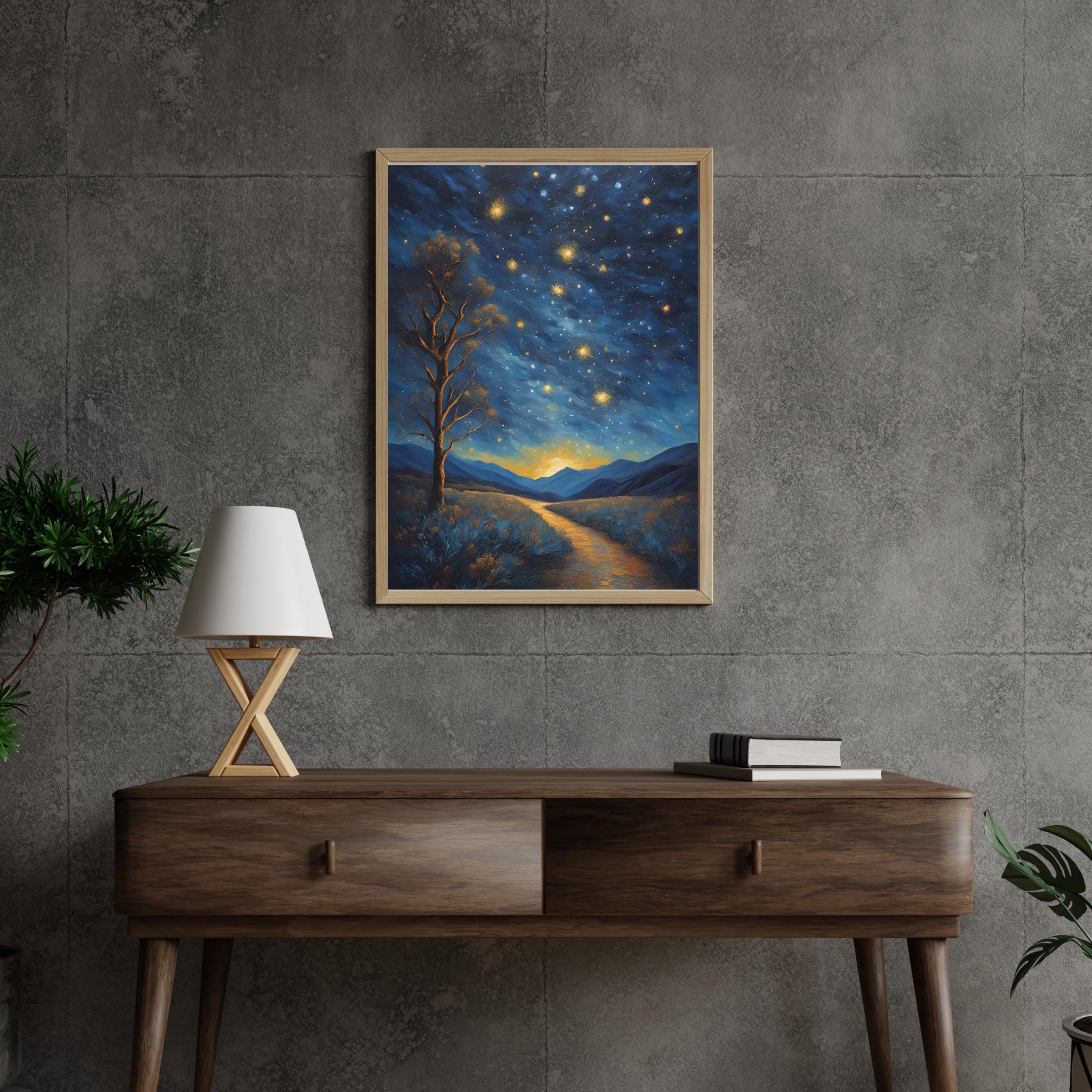 Abstract Starry Night With Mountain Landscape/digital File for Art ...