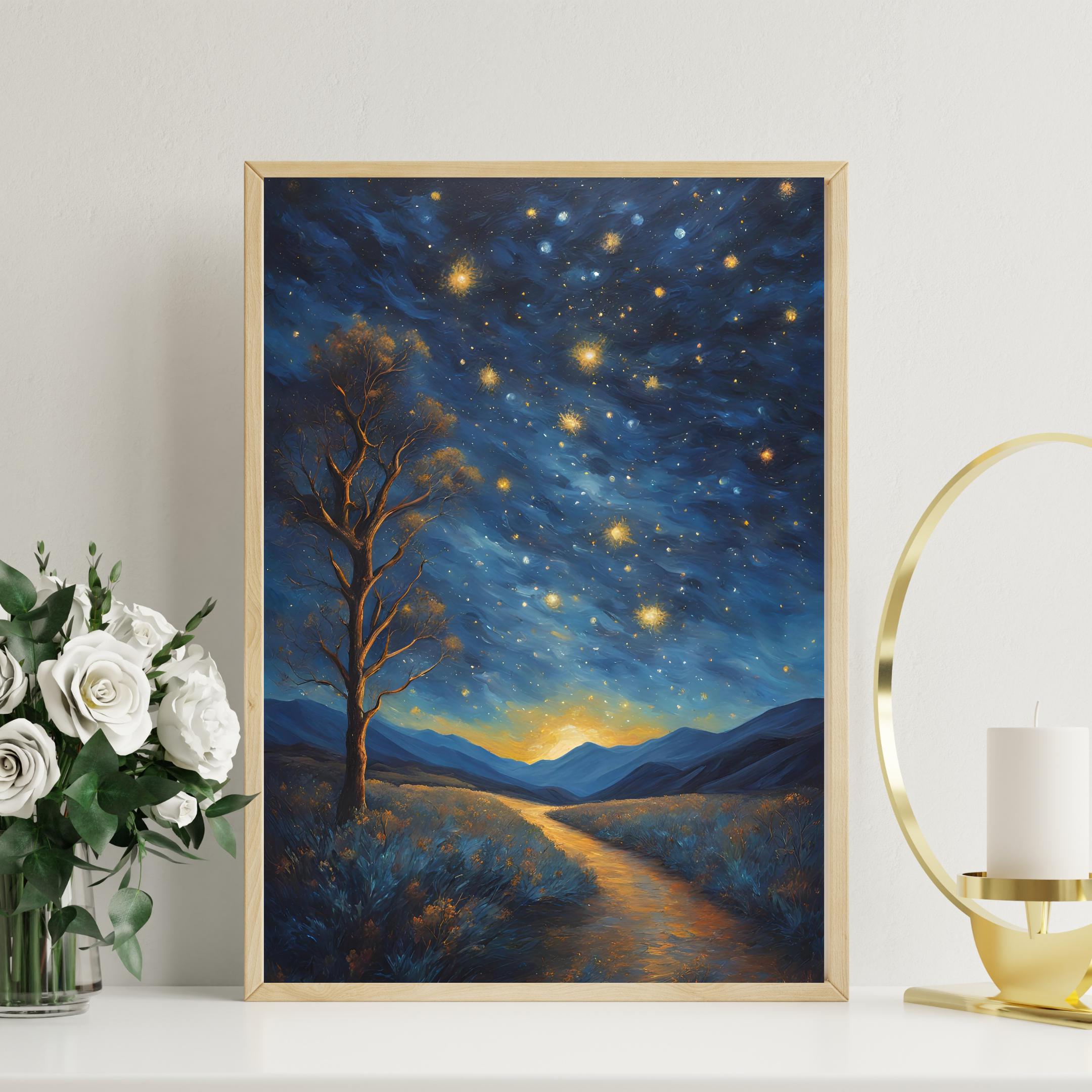 Abstract Starry Night With Mountain Landscape/digital File for Art ...