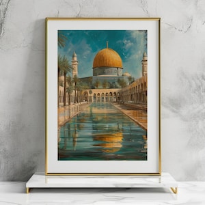 Vintage Al-Aqsa Mosque Art: A Boho Twist of Old World Elegance, Islamic Decor for Modern Homes, Beige Hues, Modern Digital Print