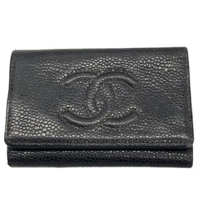 CHANEL Black Caviar Leather 6 Key Holder Case Wallet with Pouch - 4.24&quot;x2.75&quot;