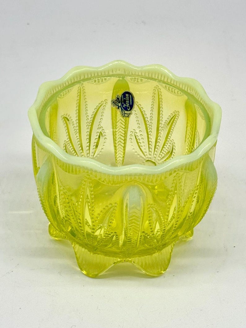Fenton Uranium Vaseline Glass Cactus Topaz Opalescent Bowl 4"h - GLOWER ...