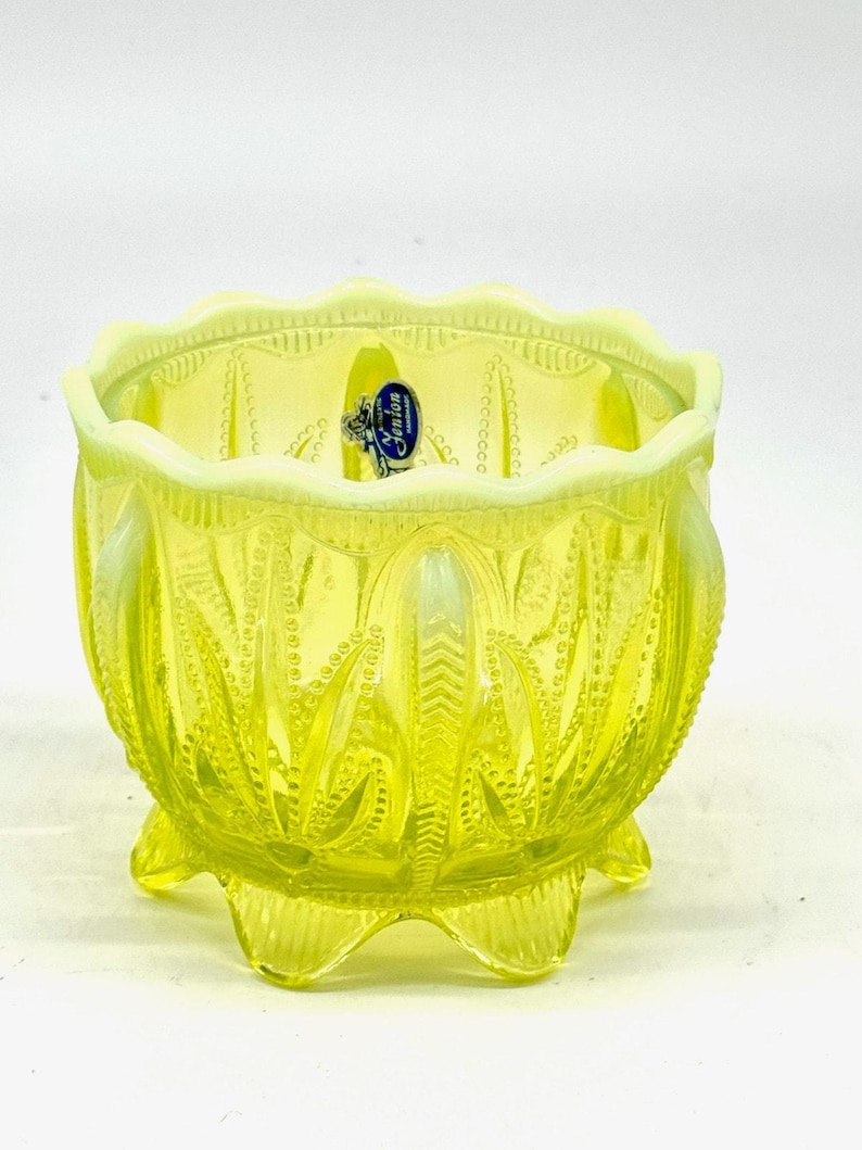 Fenton Uranium Vaseline Glass Cactus Topaz Opalescent Bowl 4"h - GLOWER ...