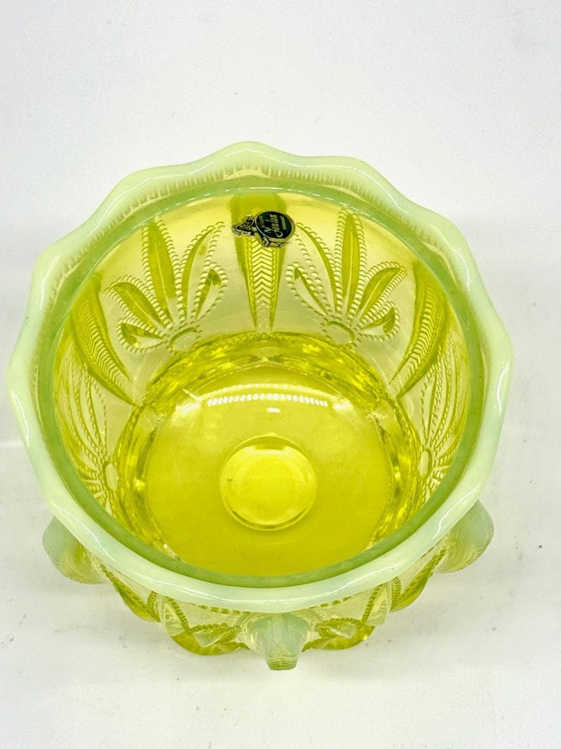 Fenton Uranium Vaseline Glass Cactus Topaz Opalescent Bowl 4"h - GLOWER ...