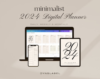 Beginner Printable & Editable Daily, Weekly, Monthly Planner, Digital Planner 2024, Minimalist Digital Planner, Aesthetic Digital Planner,