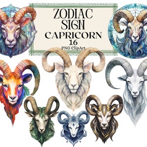 Zodiac Signs Clipart, Horoscope Capricorn Star Sign, Esoterical, Goat Astrology Saturn PNG Instant Download Commercial Use