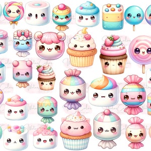Watercolor Kawaii Sweets Clipart Bundle, Soft Colors Macarons Cupcakes ...
