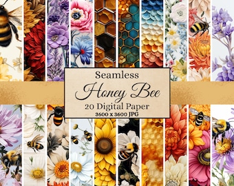Papel de abejorro de miel, patrón sin costuras de abeja panal digital, fondo de pantalla de abejas de miel Descarga instantánea 3D JPG textura digital imprimible