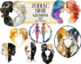 Signos del Zodíaco Clipart, Horóscopo Géminis Signo Estelar, Clipart Esotérico Gemelos Astrología Mercurio PNG Descarga Instantánea Uso Comercial