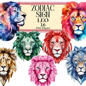 Zodiac Signs Clipart, Horoscope Leo Star Sign, Esoterical Clipart Lion Astrology Sun PNG Design Instant Download Commercial Use