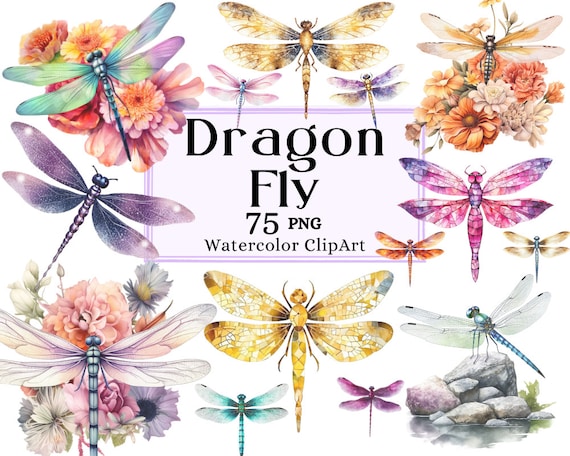 Dragonfly Bundle Clipart, Watercolor Dragonflies Decorative Collection, Card Making Invitation PNG Instant Download Commercial Use