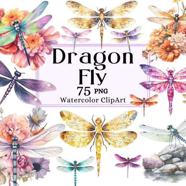 Dragonfly Bundle Clipart, Watercolor Dragonflies Decorative Collection, Card Making Invitation PNG Instant Download Commercial Use