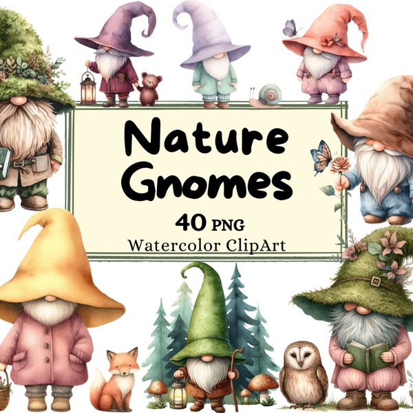 Aquarell Natur Gnome Clipart Sammlung, Waldtiere Zwerge Wald Illustration, natürliche Dekoration PNG kommerzielle Nutzung