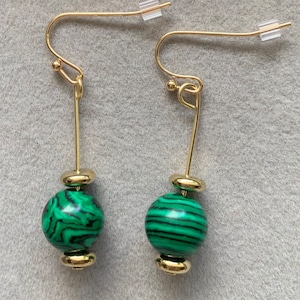 Green and Black Gold Fish Hook Wire Drop Earrings