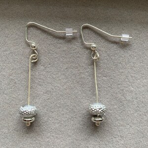 Silver Acrylic Beaded Silver Fish Hook Wire Drop Earrings