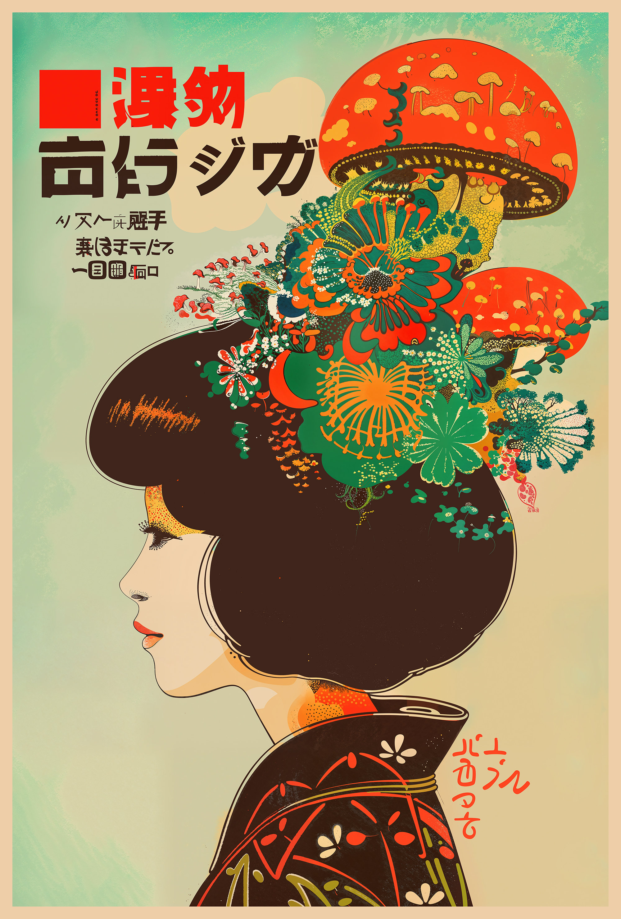 Vintage Style Japanese Psychedelic Mushroom Poster: Retro Trippy